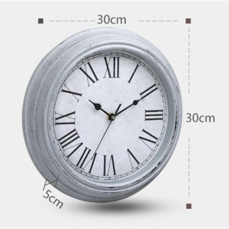 Retro Artificial Aging Decorative Wall Clock American Round Quartz Wall Decorative Clock 12 Inches Home Living Room Accessories