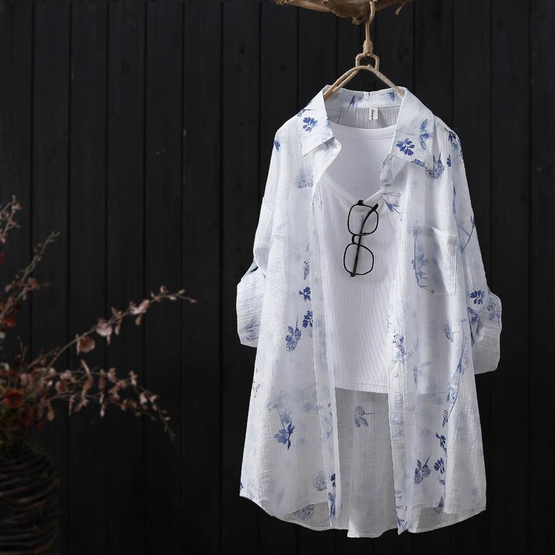 Women's sunscreen clothes Tencel shirt women's summer 1116 loose thin outer air-conditioned shirt women's top