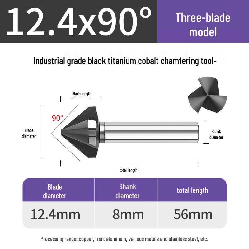 Cobalt Titanium-Plated Chamfering Drill for Stainless Steel - Single/Triple-Edge Countersink & Deburring Tool.