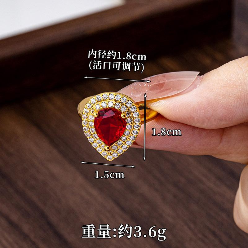 24K Gold Au999 Zircon-Inlaid Water Drop Necklace & Ring Set Women - Premium Pure Gold, Secure Zircon, Suitable For Daily