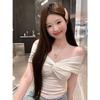 Pure & Sexy White Off-Shoulder Twisted Short-Sleeve Women's Summer Crop Top