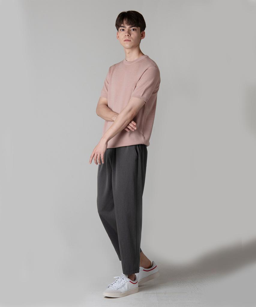 UNLC [Package][Summer Fabric] Semi-Wide Crop Elastic Waist Slacks (4 Colors)
