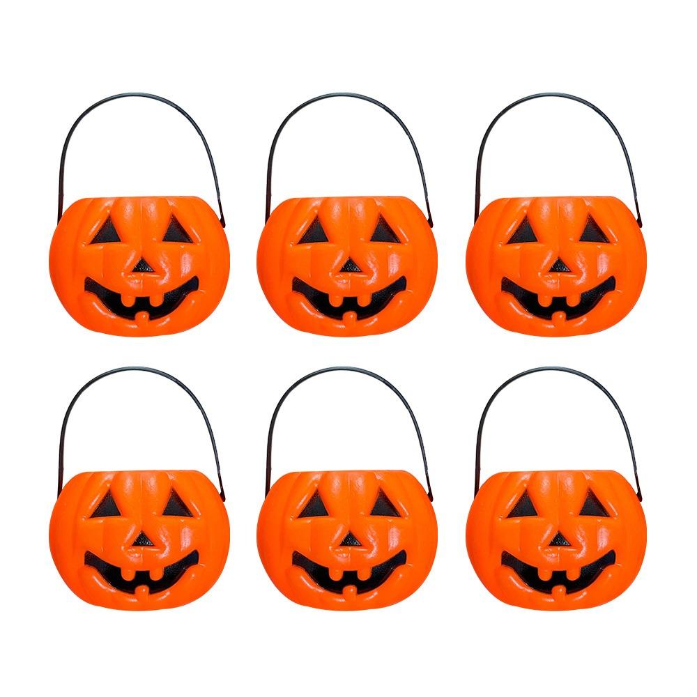 6PCS Set Festive 6cm Size Halloween Pumpkin Jar Triangular Eyes With Lid Pumpkin Bucket Mini Basket Pumpkin Lantern Gift Giving