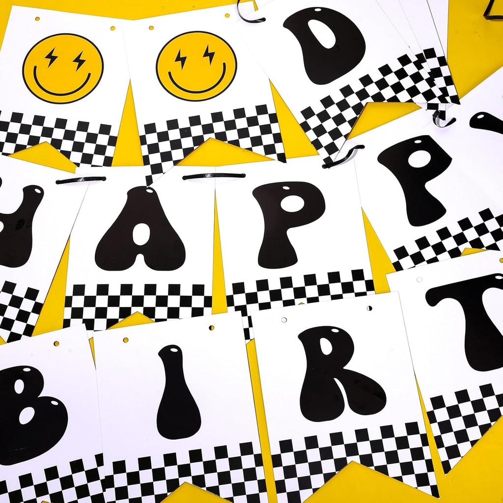 One Happy Dude Birthday Banner Hippie Groovy Smile Face Bunting Garland Handmade Party Paper Banner for First Birthday Party Baby Shower Backdrop