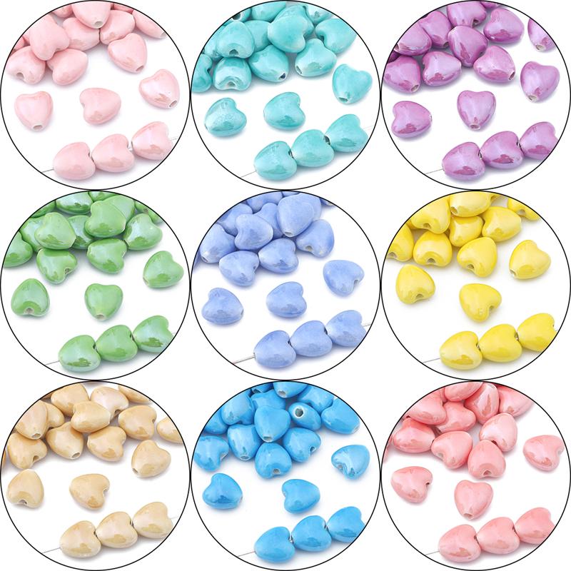10 unids/bolsa 10 mm hecho a mano colorido forma de corazón cuentas de cerámica cuentas espaciadoras de porcelana para pulsera collares joyería DIY fabricación artesanal