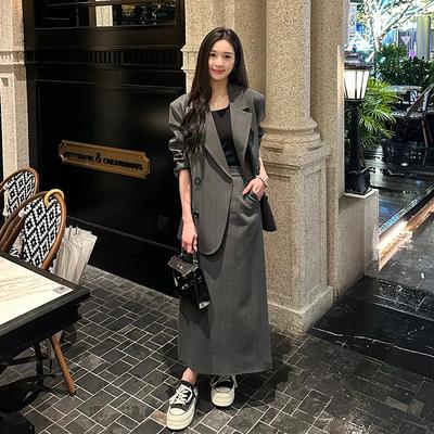 European Style Petite Casual Suit for Women Elegant Blazer and Skirt Two-Piece Set Female Office Lady Clothing