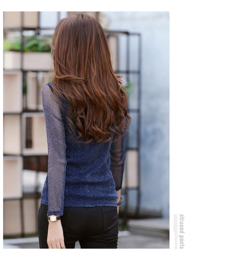 Damen Slim Fit Lila Langarm Lurex Basisschicht Top im koreanischen Stil