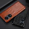 Genuine Leather Half-Cover Case for OPPO A1 Series - Crocodile Pattern.