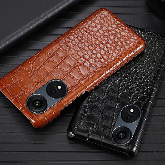 Genuine Leather Half-Cover Case for OPPO A1 Series - Crocodile Pattern.