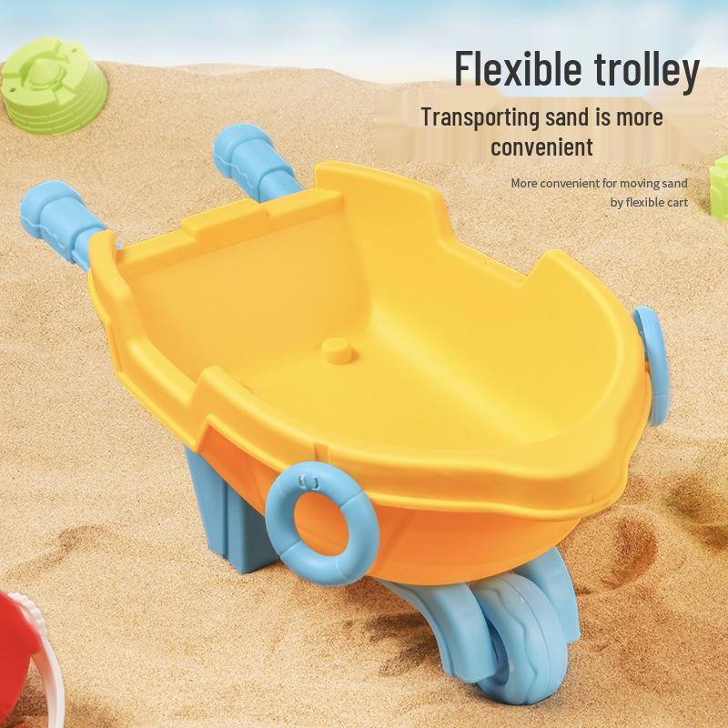 Complete Beach Toy Set: Includes Shovel, Wheelbarrow, Bucket, and Water Toys for Kids' Sand Play at the Seaside.