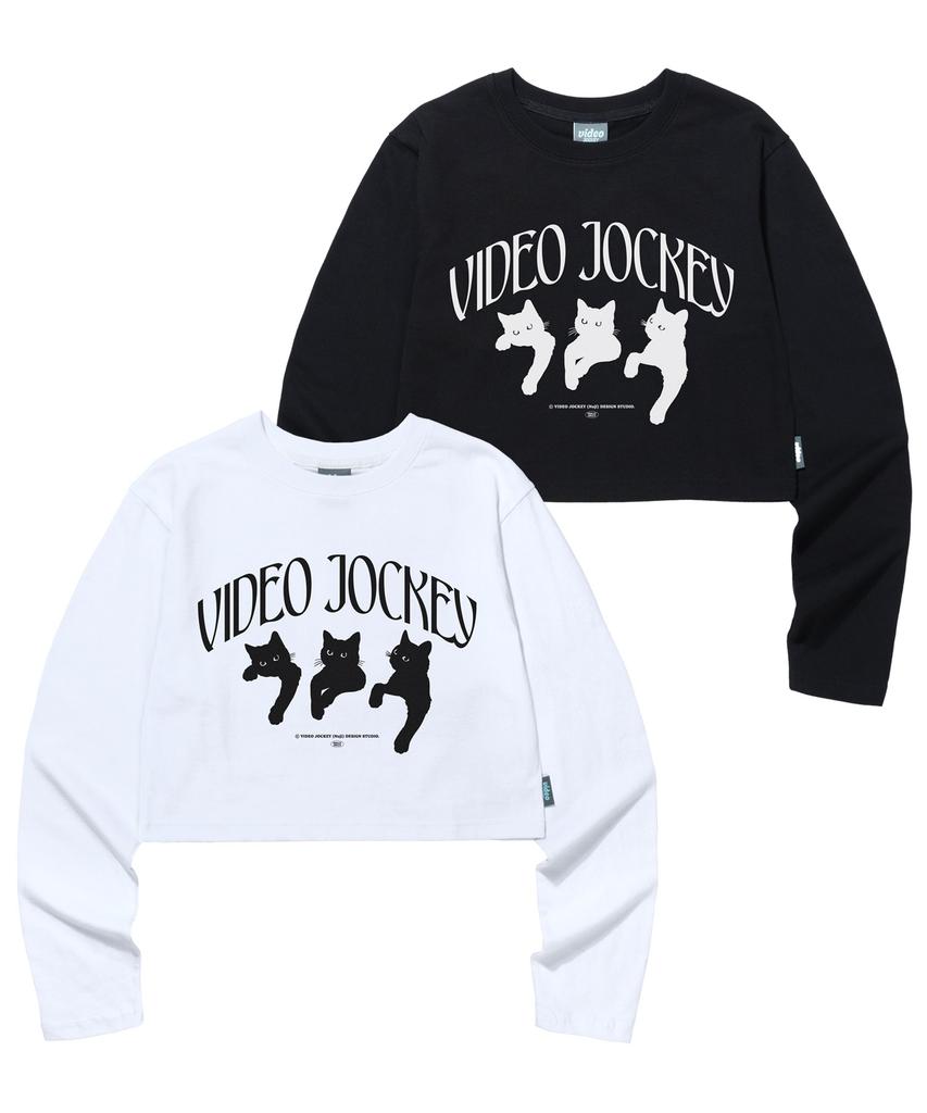 VIDEO JOCKEY Nyangnyangnyang Crop Ls T-Shirt [Black]