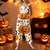 Ärmelloser Jumpsuit für Damen Baumwolle Halloween-Print Lässig Einteiler Lockerer Sitz Weiter Bein Romper mit Taschen