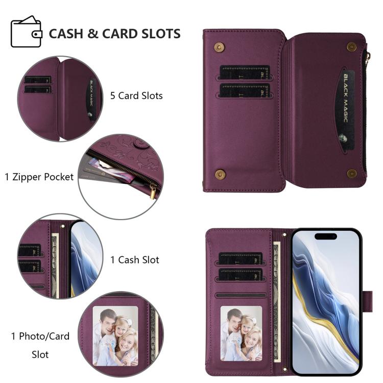 Butterfly Love Flower Multi-card Zipper Wallet Leather Phone Case