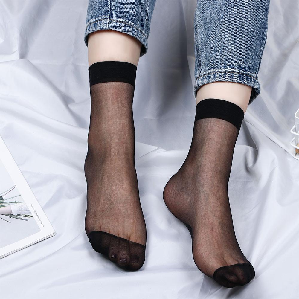 Women Sexy 10 Pairs Short Socks Ultra-thin Transparent Crystal Stockings Ankle Socks