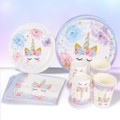 Dekorace na narozeninovou oslavu s jednorožcem Dětské jednorázové nádobí s jednorožcem Talíře Kelímky Ubrousky Potřeby pro oslavu narozenin holčičky Baby Shower