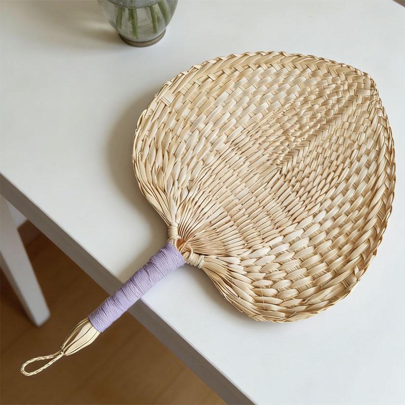Handmade Chinese-Style Summer Fan: Woven Cattail, Handle-Wrapped, Home Decor