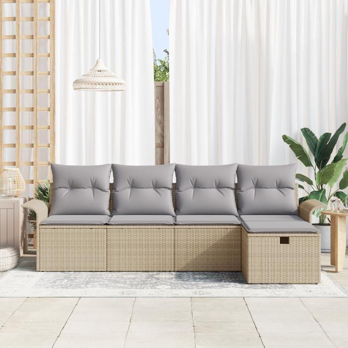 VidaXL Ensemble de canapés de jardin 5 pièces avec coussins Beige Poly Rattan 3358859
