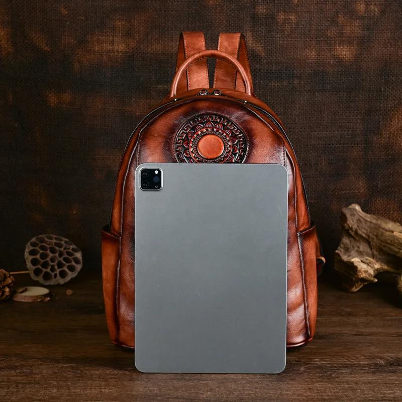 Johnature Mochila de couro feminina retrô com estampa de elefante, estampa de grande capacidade, bolsas de viagem para lazer