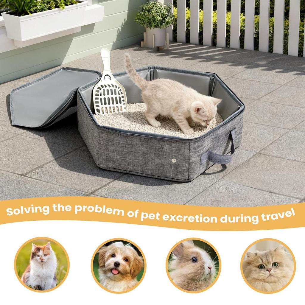 Cat Carrier Box With Scoop Portable Water-Resistant Leak-Proof Cat Litter Pan Pet Case For Indoor Outdoor Travel Hotel Home