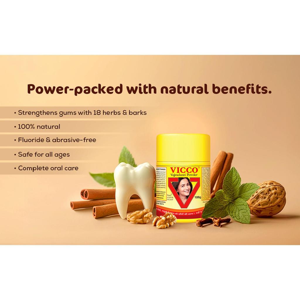 Vicco Vajradanti Ayurvedic Toothpowder For Strong Teeth And Gum Protection | Herbal Oral Care Powder For Fresh Breath | 25g Each Pack Of 2