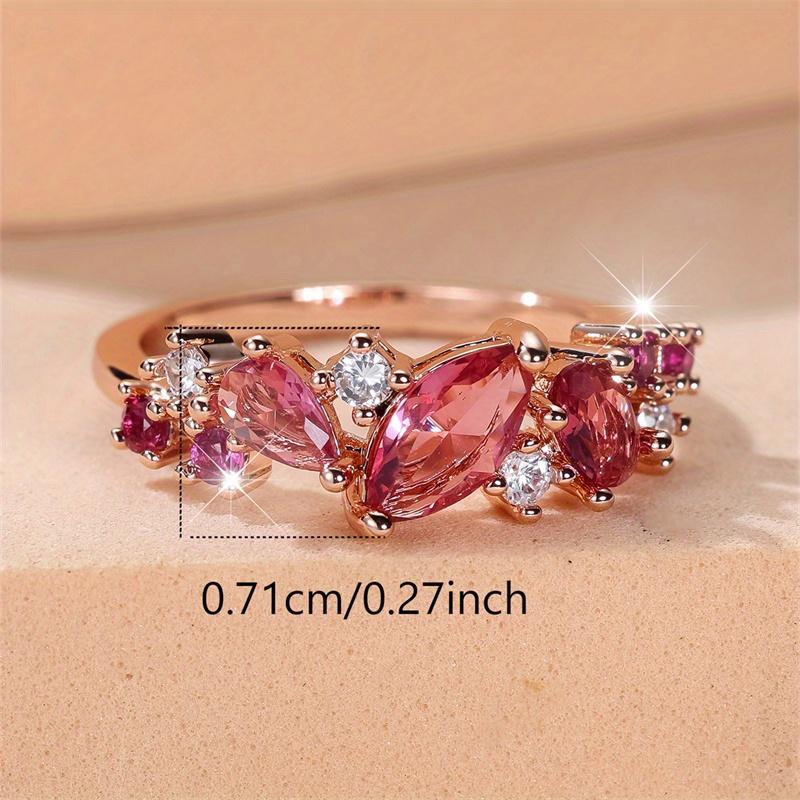 Luxury Rose Golden Color Waterdrop Cut Rose Red Stone Ring Wedding Band Valentine's Day Jewelry