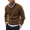 Men's V-Neck Cable Knit Sweater with Ribbed Trim, Casual Pullover in Multiple Colors