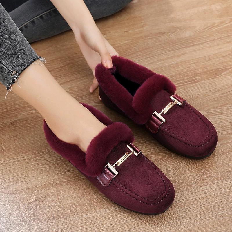 Women's Autumn Winter Warm Cloth Shoes Large Size Embroidered Cotton Shoes Soft Bottom Plush Anti-skid Cotton Boots Slip-on Edamame Shoes