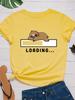 Women's Top T-Shirt Casual Fashion Clothing Lazy Cat Print Women's Short Sleeve T-Shirt O-Neck Loose Women's T-Shirt
