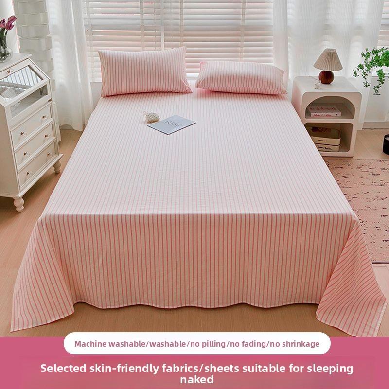 Thick Brushed Striped Bed Sheet Minimalist Solid Student Dormitory Single/Double 3Pcs Set