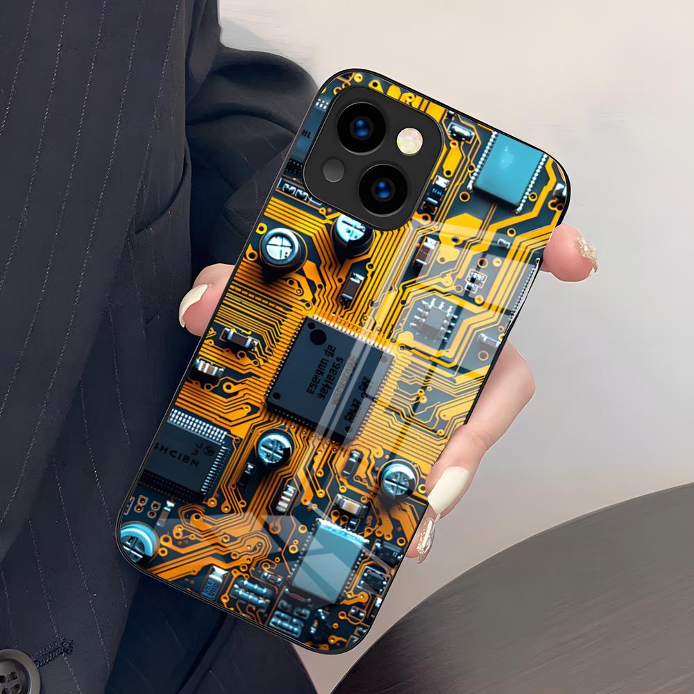 Inside Circuit Board Phone Case For IPhone 17 Pro Max 15 Pro 16 14 Plus 12 13 Mini 11 Pro Shockproof Glass Cover iPhone12