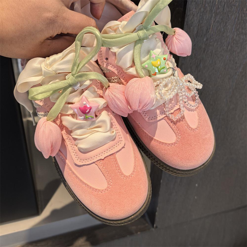 New Girl Pearl Crystal Bow Shoe Charm DIY Tulip Shoe Laces Charms for Sneakers Colorful Star Love Buckle Shoes Decorations