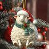 1Pcs Christmas Sheep 2D Acrylic Ornament with Santa Hat Scarf Lovely Xmas Tree Hanging Pendant for Winter Holiday Home Decor