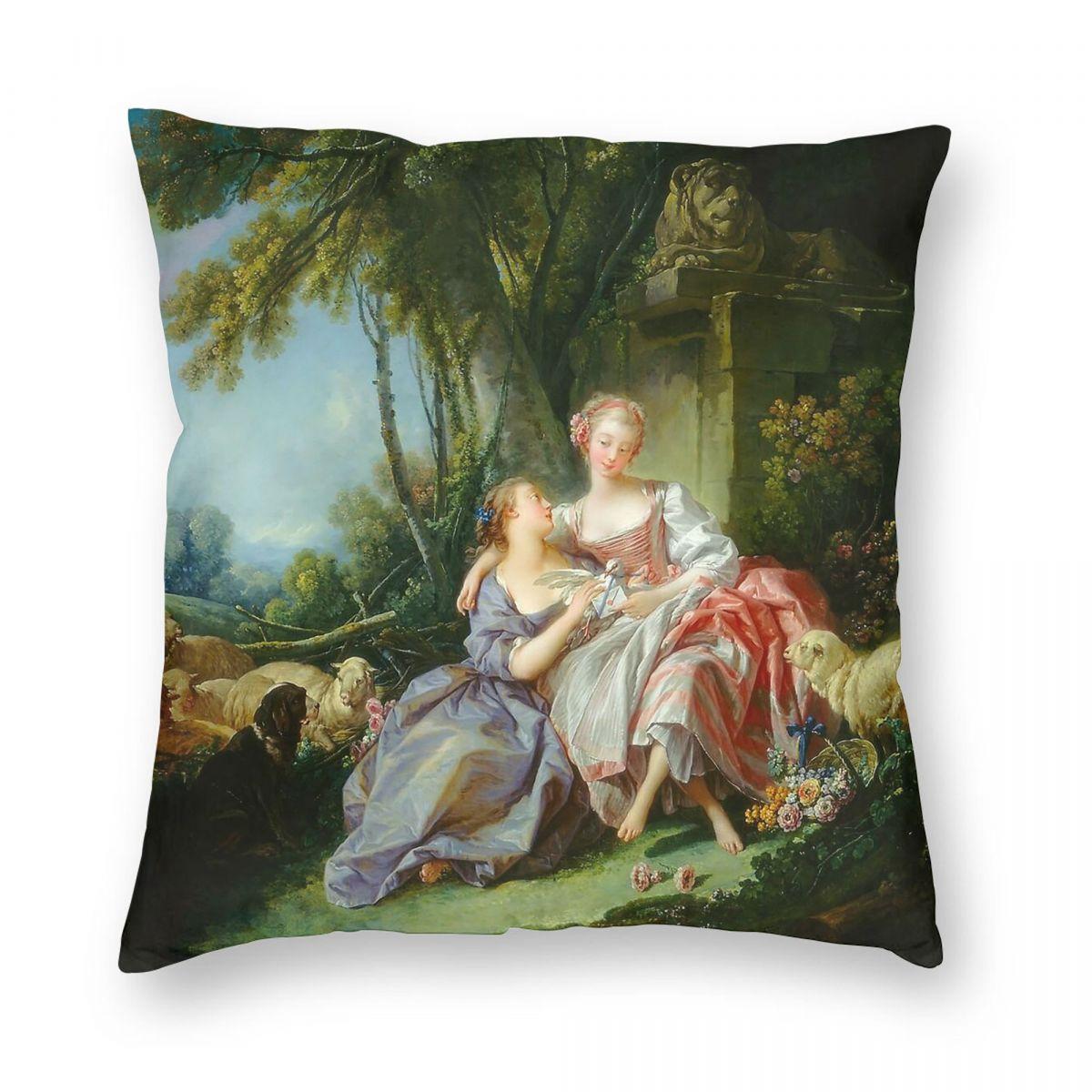 

Francois Boucher The Love Letter Square Pillowcase Polyester Linen Velvet Creative Zip Decorative Pillow Case Sofa Cushion Case 30cmx30cm