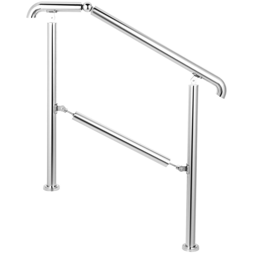 5 Step Railing Stainless Steel Transitional Handrail Fit for Level Surface and 1 To 5 Steps Adjustable Stair Railing Indoor Outdoor Step Railings
