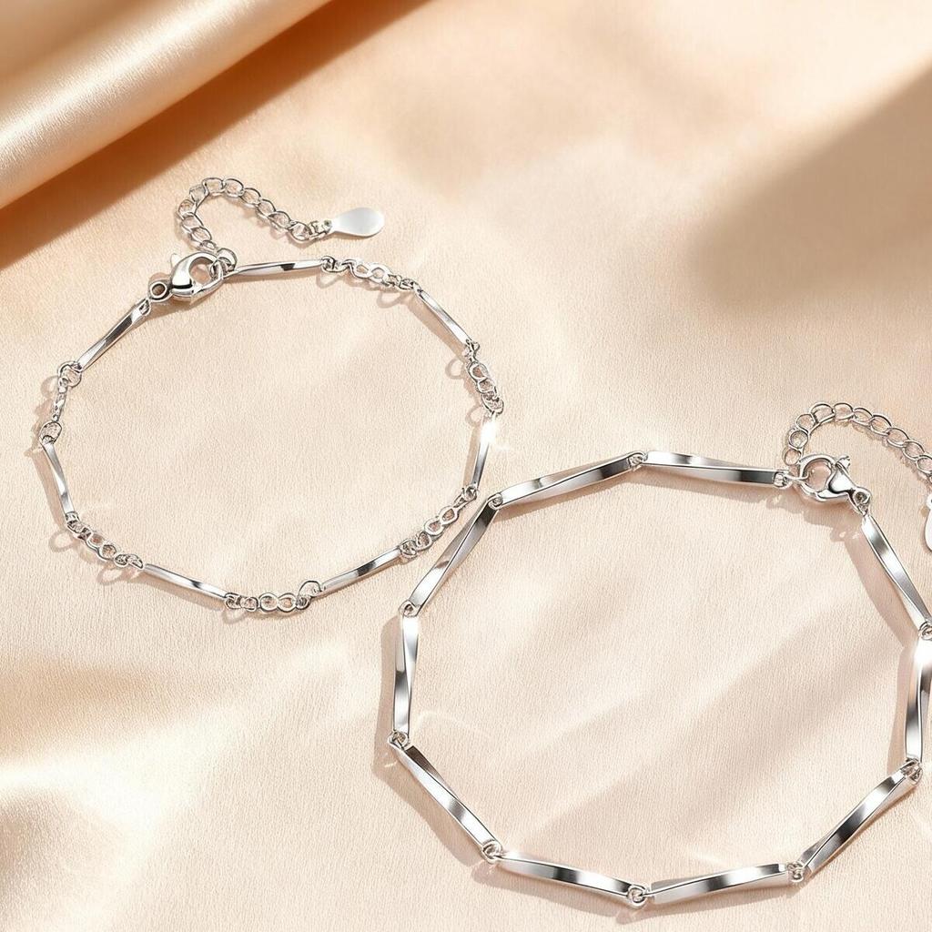 Mobius Couple Bracelet for Men Women,Silver Color Adjustable Chain Wristband,Valentine's Day Anniversary Gifts