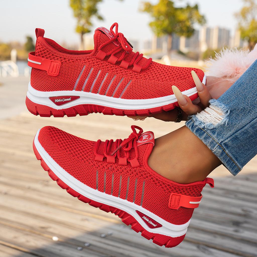 Women's Casual Chunky Platform Sneakers Anti-Slip Walking Shoes for Women Breathable Knitted Running Sneakers Lightweight Lace-Up Work Tennis Shoes