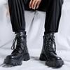 2025 Autumn Winter Thick Base Cloth Mid-Top Boots Men British Trend Boots High-Top Korean Casual Shoes Motorcycle Boots for Men