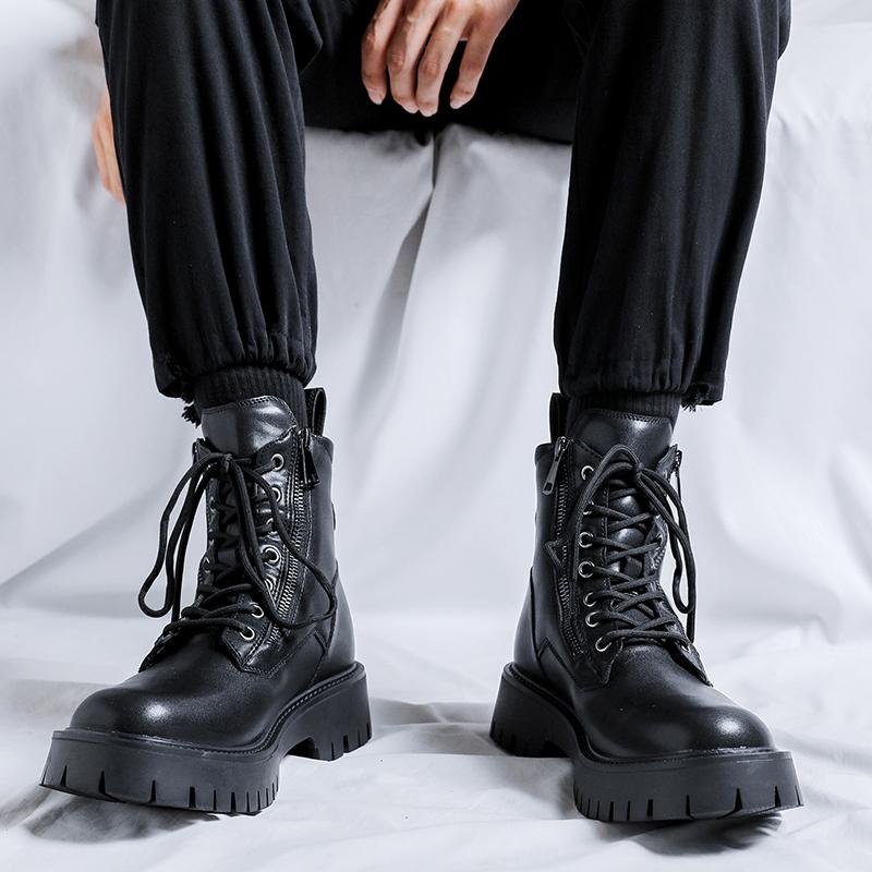 2025 Autumn Winter Thick Base Cloth Mid-Top Boots Men British Trend Boots High-Top Korean Casual Shoes Motorcycle Boots for Men