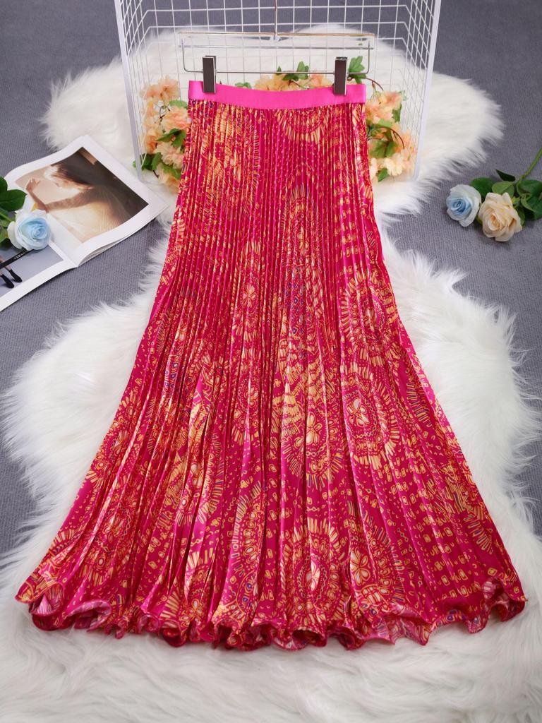 Japanese-Korean Chiffon Pleated High Waist Skirt - Comfortable, Casual, Slimming, Wide Hem Long Skirt