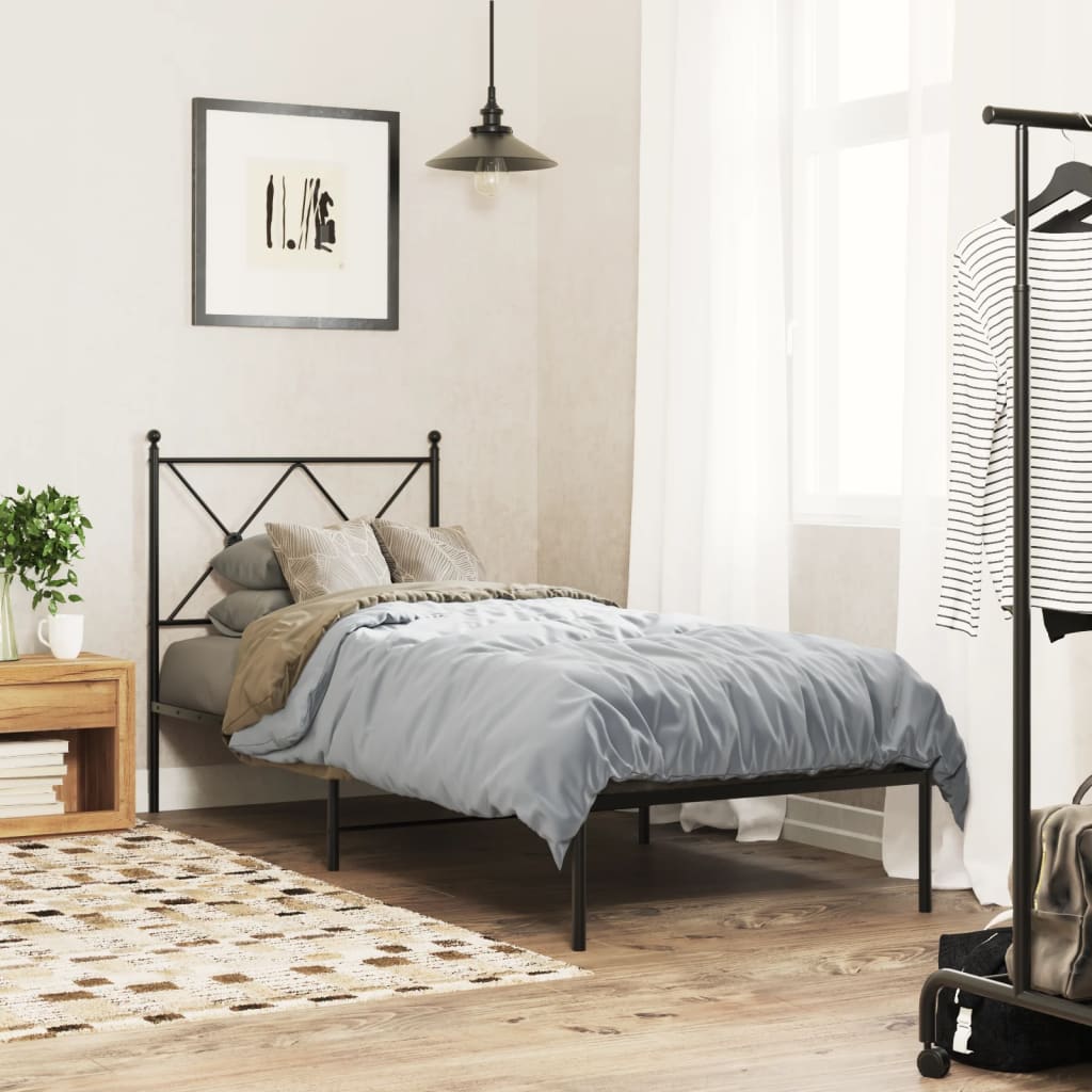 Metal Bed Frame with Headboard Black 75 X 190 Cm