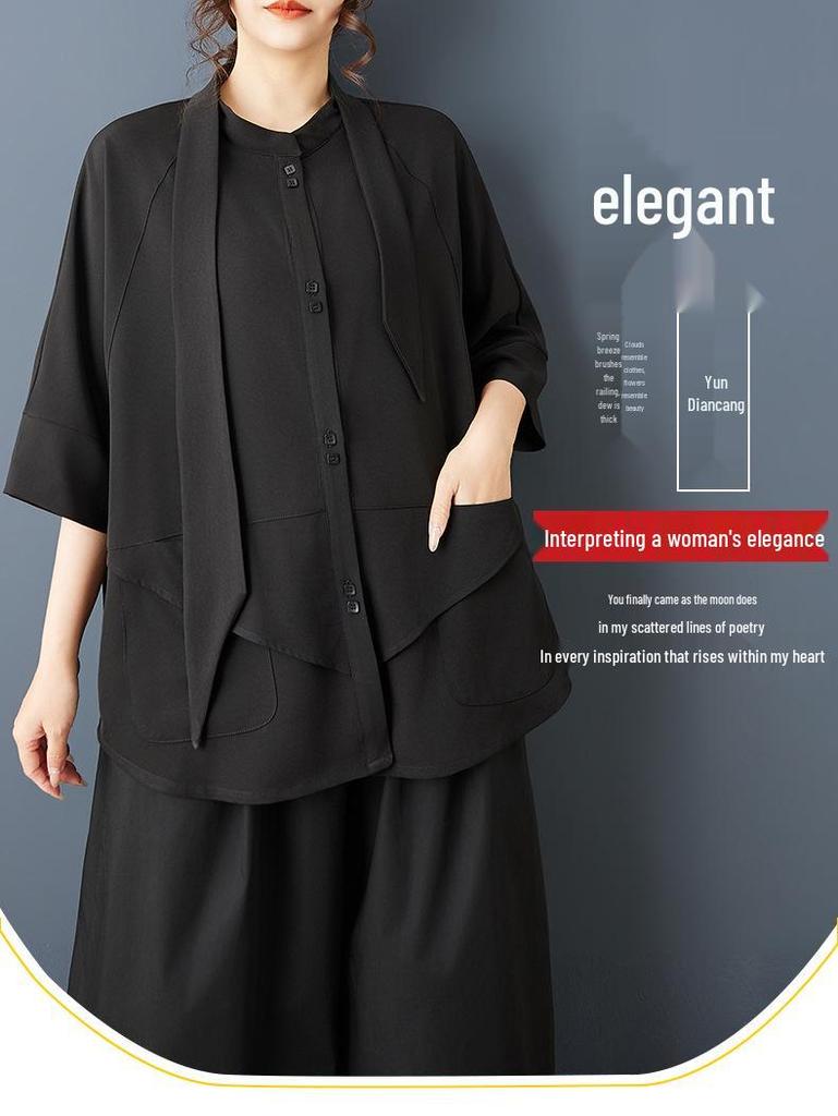 Summer 2026 Dark Style Versatile Casual Plus Size Women's Shirt - Loose, Slimming, Fashionable Top