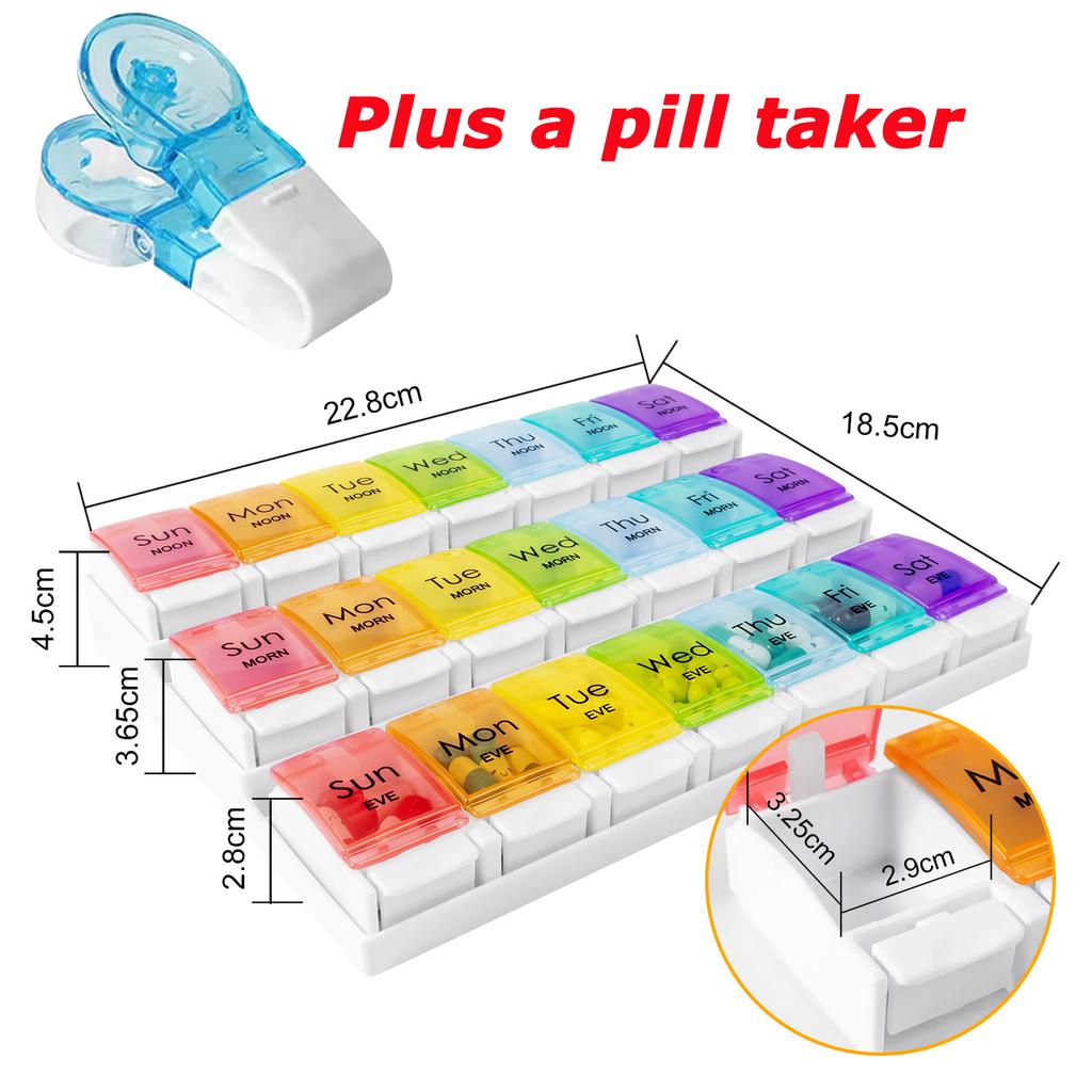 Rainbow Weekly Pill Organizer 2 Times a Day Large Daily Pill Box with Easy Push Button Design BPA-Free Medication Case for Pills