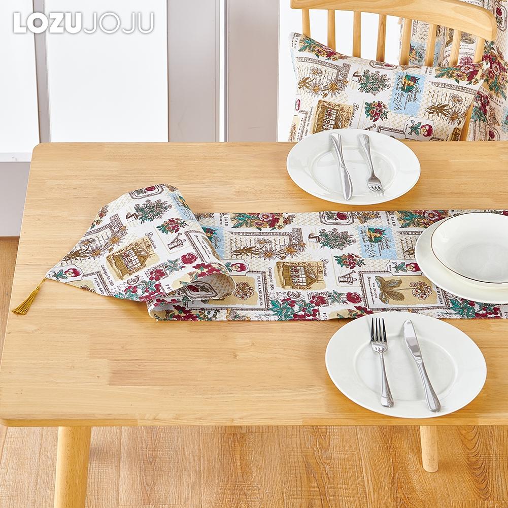 1PC LOZUJOJU Fashionable Retro Printed Table Flag Tassel Table Runner for Dinner Table Decor Kitchen for Home Table Home Decor