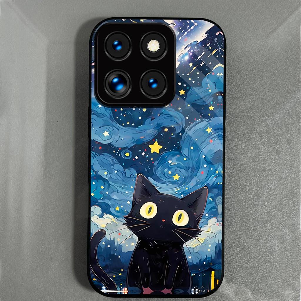 Case for Xiaomi 14 Pro Anime Black Cat Starry Cloud Print Phone Cover Acrylic Hard Back Shell With Flexible TPU Edge