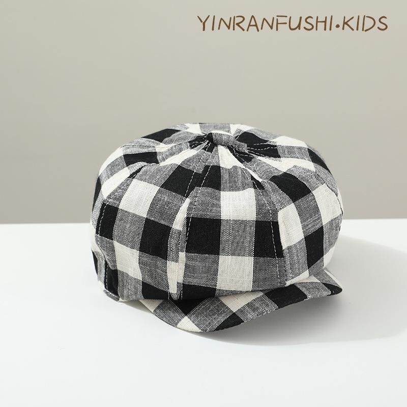 New Children's Plaid Front Hat Spring and Autumn Retro Baseball Cap Painter Hat Baby British Breathable Outdoor Beret