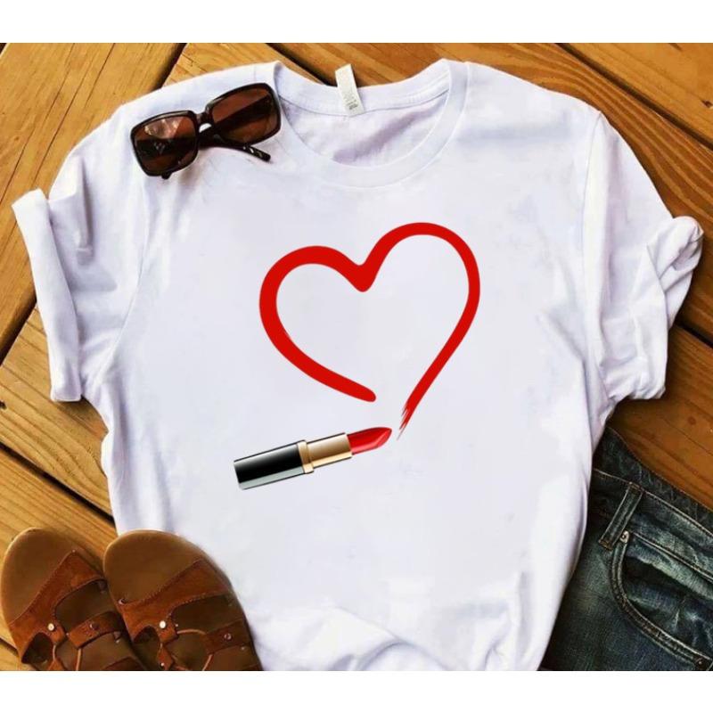 European and American Nail Polish Simple Women's Casual Cute Large Size Short-sleeved T-shirt Women Clothes Tops