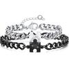 Couple Bracelets Set of 2 Magnetic Heart Design Unisex Friendship Bracelets Black/Silver