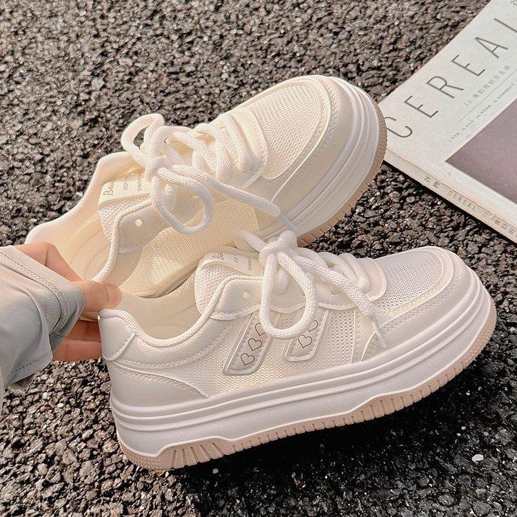 Summer new mesh versatile casual little white shoes college style heightening lace-up platform sports shoes