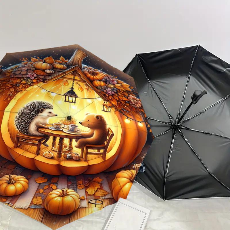 1PC Pumpkin houseAutomatic Open/Close Umbrella with Windproof, 8-Rib Sturdy Canopy, Durable Ribs, Fashionable Design1261A