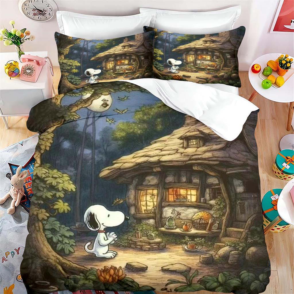 Snoopy Cartoon Duvet 3-Piece Set Quilt Cover King Size Cute Teenager Bedding Children Room Decor Home Anime Gifts For Kids